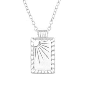Sterling Silver Rectangle Tag Rising Sun Necklace